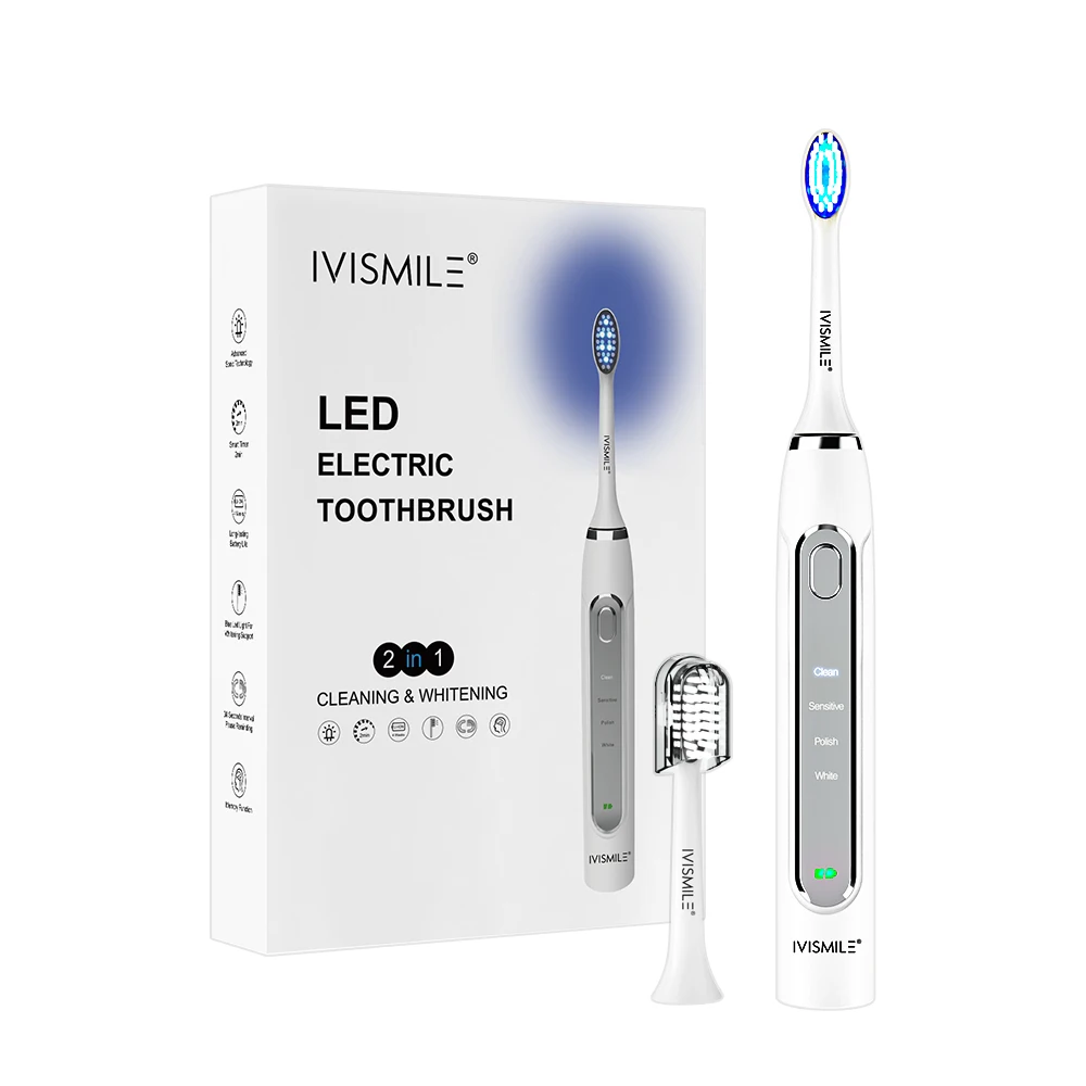 Custom Logo Waterproof Ultrasonic Blue Light Electronic LED Toothbrush with Charging Stand