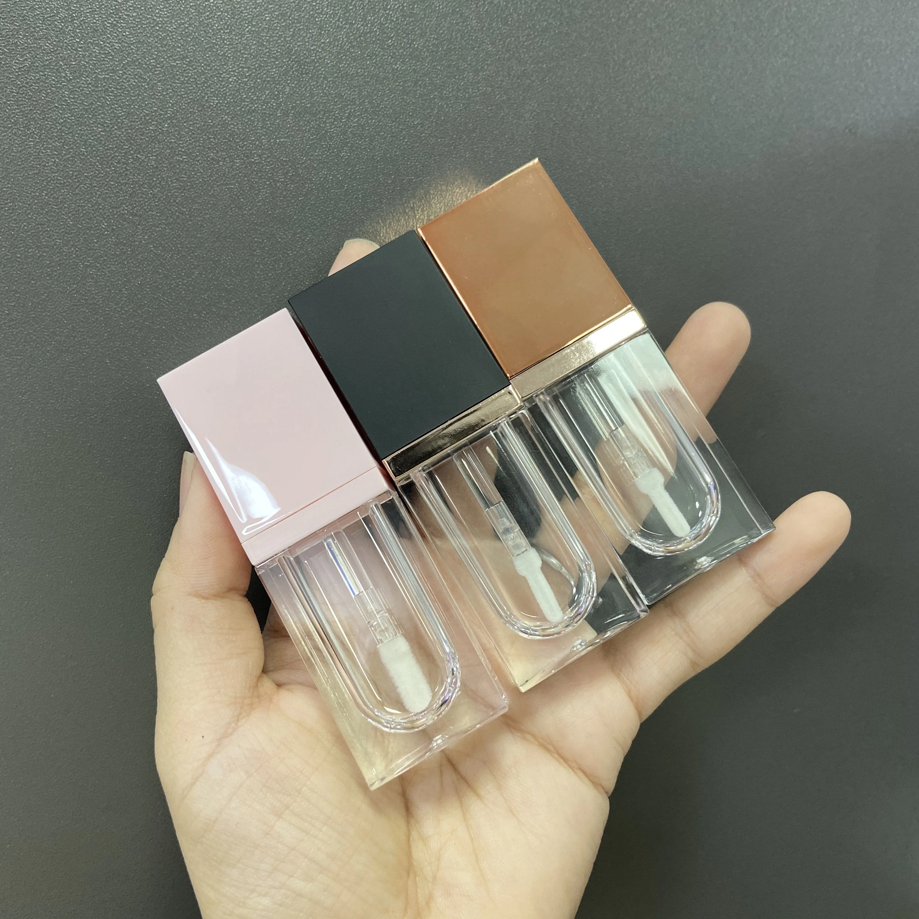 5.7 ml luxury rectangle rose gold lipgloss tubes lovely empty liquid lipstick lip gloss private label factory price with brush