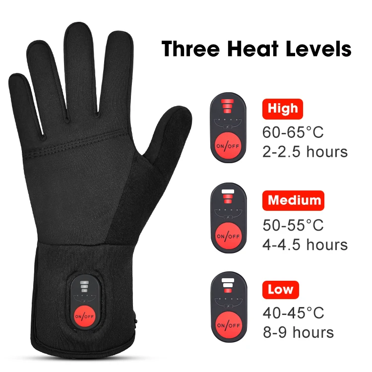 7.4v Touch Screen Waterproof Snow Heating Glove Liners Battery Rechargeable Electric Heated Ski Gloves