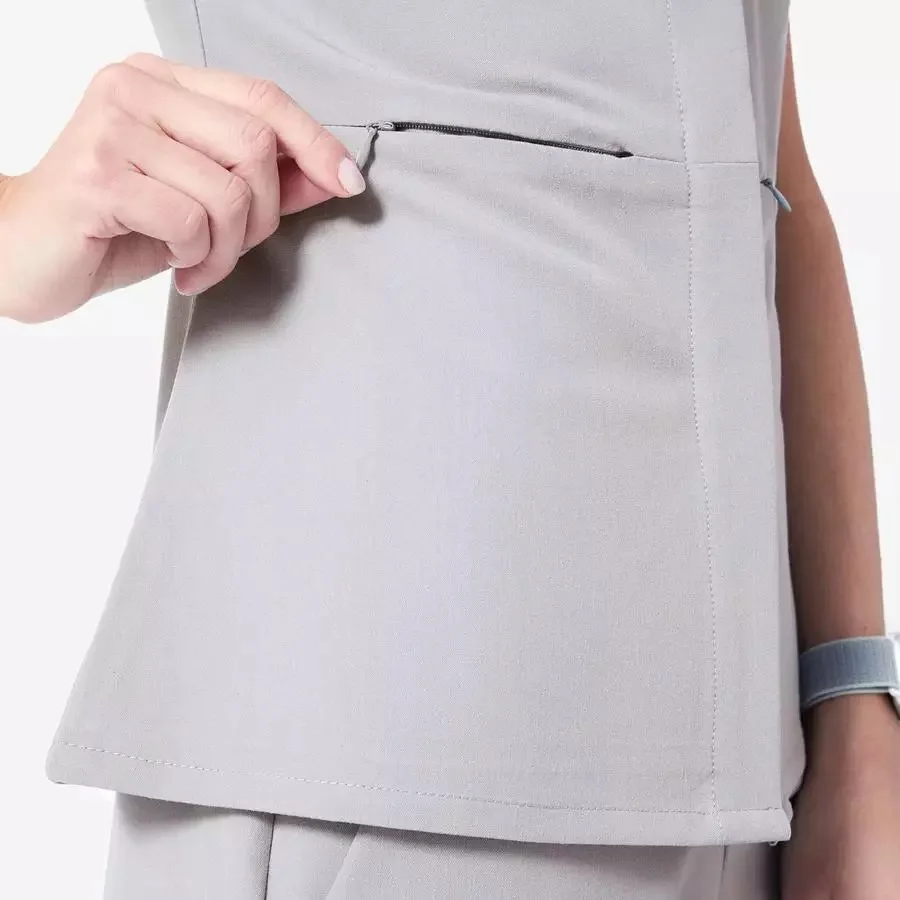 Fashionable Mandarin Collar Button Up Scrub Set Straight Stretchy Scrubs Uniforms Wholesale