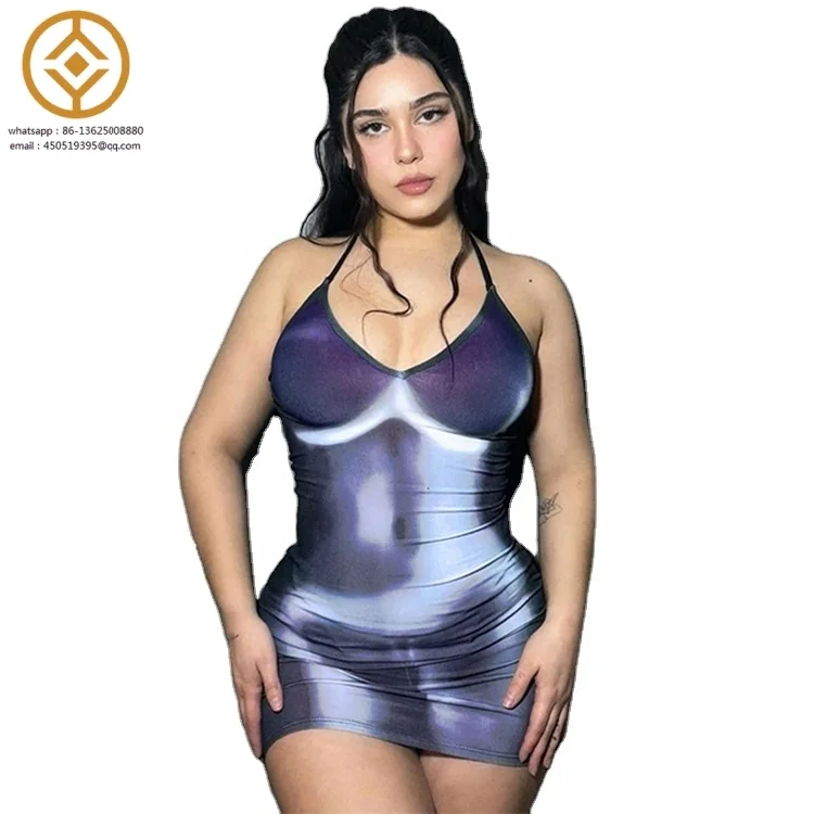 Summer Sexy Lace Up Tie Dye Print Sleeveless Backless Bodycon Mini Dresses For Women