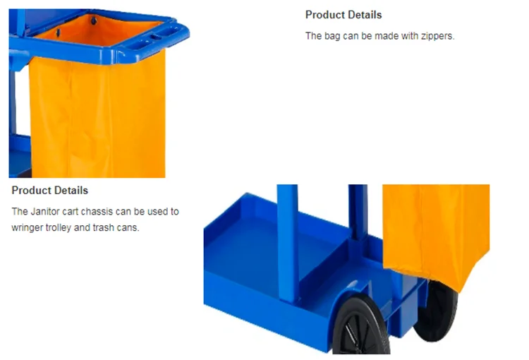 Hotel Hospital Floor Cleaning Trolley Commercial PP Plastic Hand Carts Trolleys