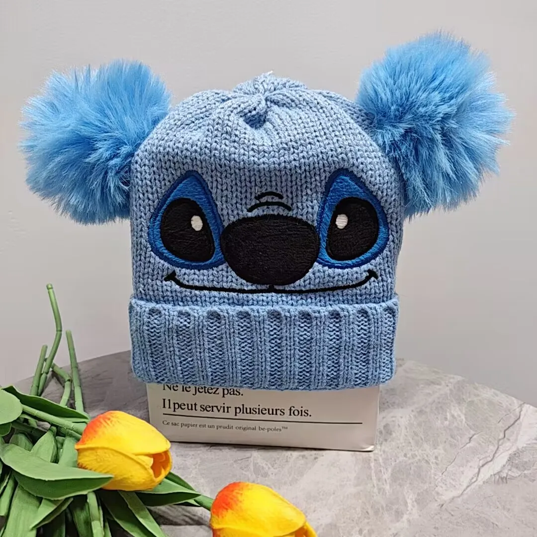 XUX Cartoon Kawaii Cinnamoroll Melody Knitted Beanie Hat Winter Warm Children Girl Kuromi With Two Fur Ball Beanie