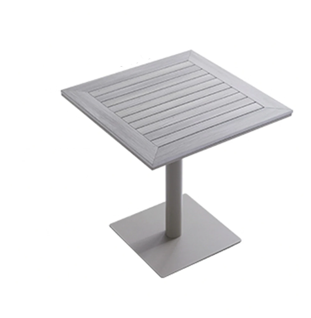 Outdoor White 70x70 square Dining Coffee Table  Plastic Wood Iron Slat  Pub Table