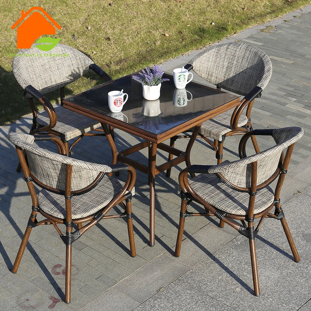 Outdoor Table Cafe Garden Terrace Square Picnic Furniture Modern Chair And Dining Set Outdoor Glass Tables