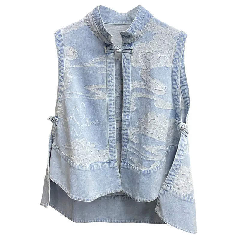 Wholesale Retro Literary Denim Vest 2021 Spring and Summer Fashion New Plate Buckle Split Casual All-match Vest Thin Coat
