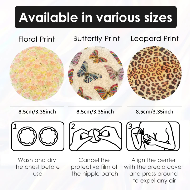 custom made  sales  Breathable Solid Matte Nipple Cover with print pattern  Reusable Invisible Pasty Nipple Covers For Women