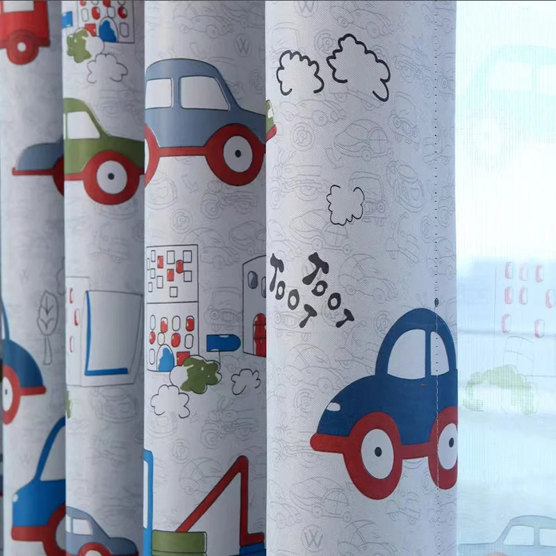 100% Polyester Wholesale Cartoon Car Printed Blackout  Curtain For Children Curtain For Living Room And Bedroom