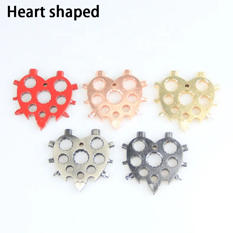 
Free sample 20 in 1 mini keychain multi-function wrench tool screwdriver heart-shaped EDC outdoor survival tool 