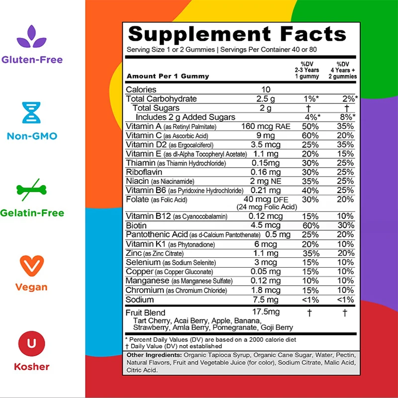 OEM Private Label Kids Multivitamin Gummies High Quality Vitamin C Vitamin K B12 Supplements Vitamins Supplement for child