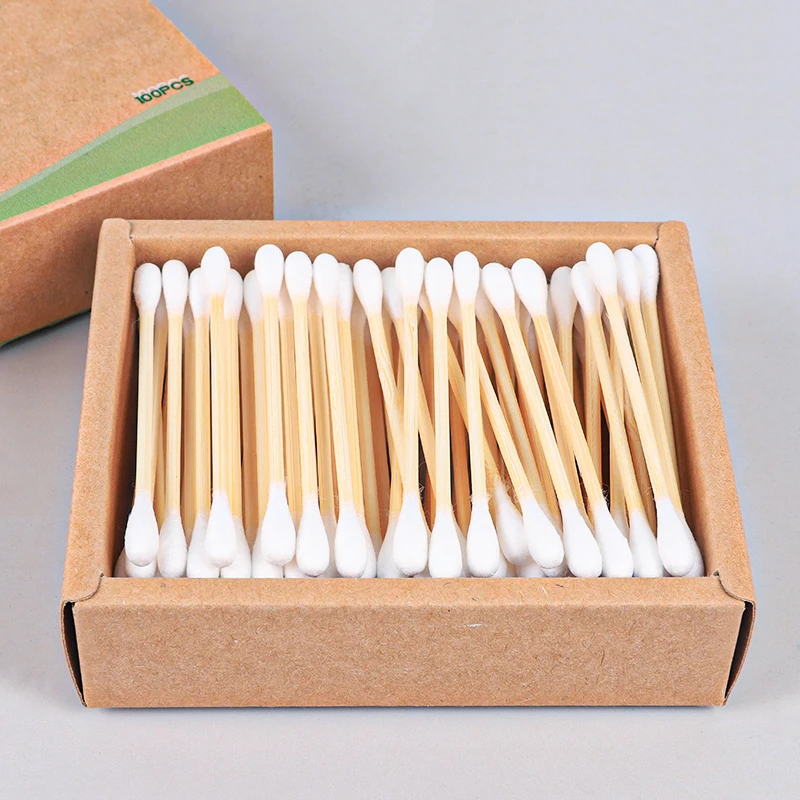 Hot Selling Organic 100% Biodegradable 100 Pieces Bamboo Stick Cotton Bud With Drawer Box