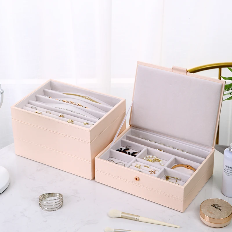 Luxury PU dresser vanity multi-drawers necklace rings storage tray stackable woman leather jewelry drawers storage organizer