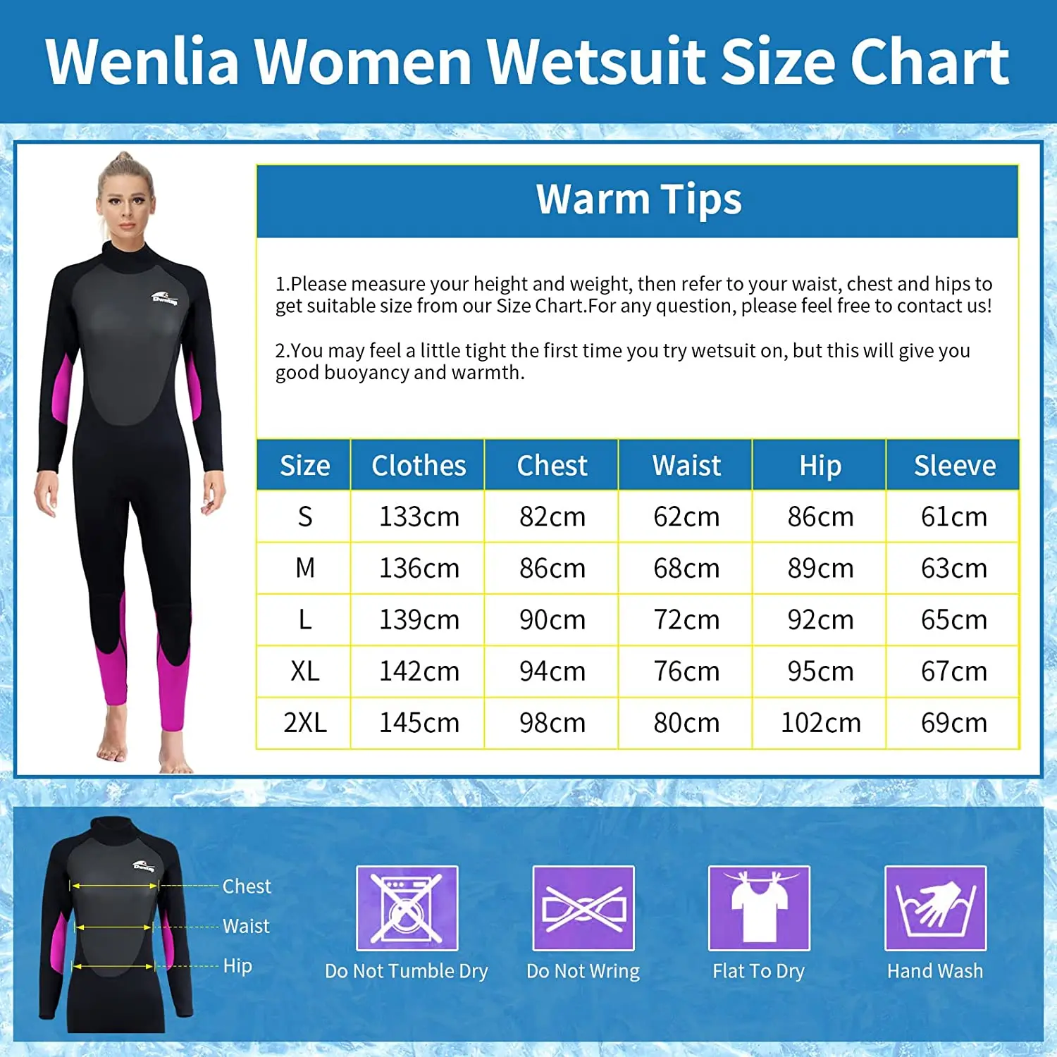 Ladies Wetsuit 3mm Neoprene Diving Wet Suit with Back Zip Long Sleeve for Scuba Diving Snorkeling Surfing Cold Water