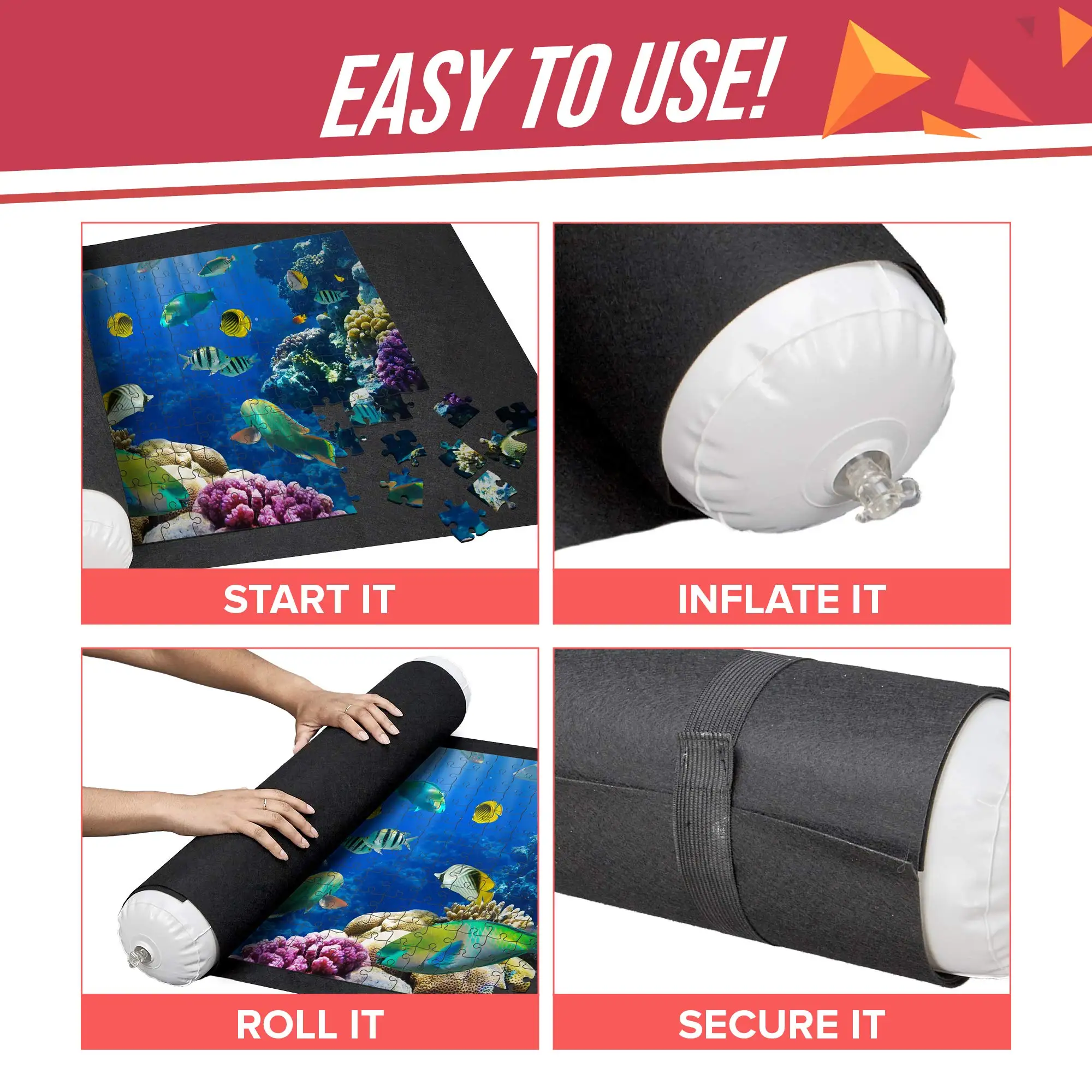 Large Puzzle Roll Up Mat Store Transport Jigsaw Puzzles 1500 Pieces 46X26 Inch Felt Mats Inflatable Tube 3 Elastic Fasteners