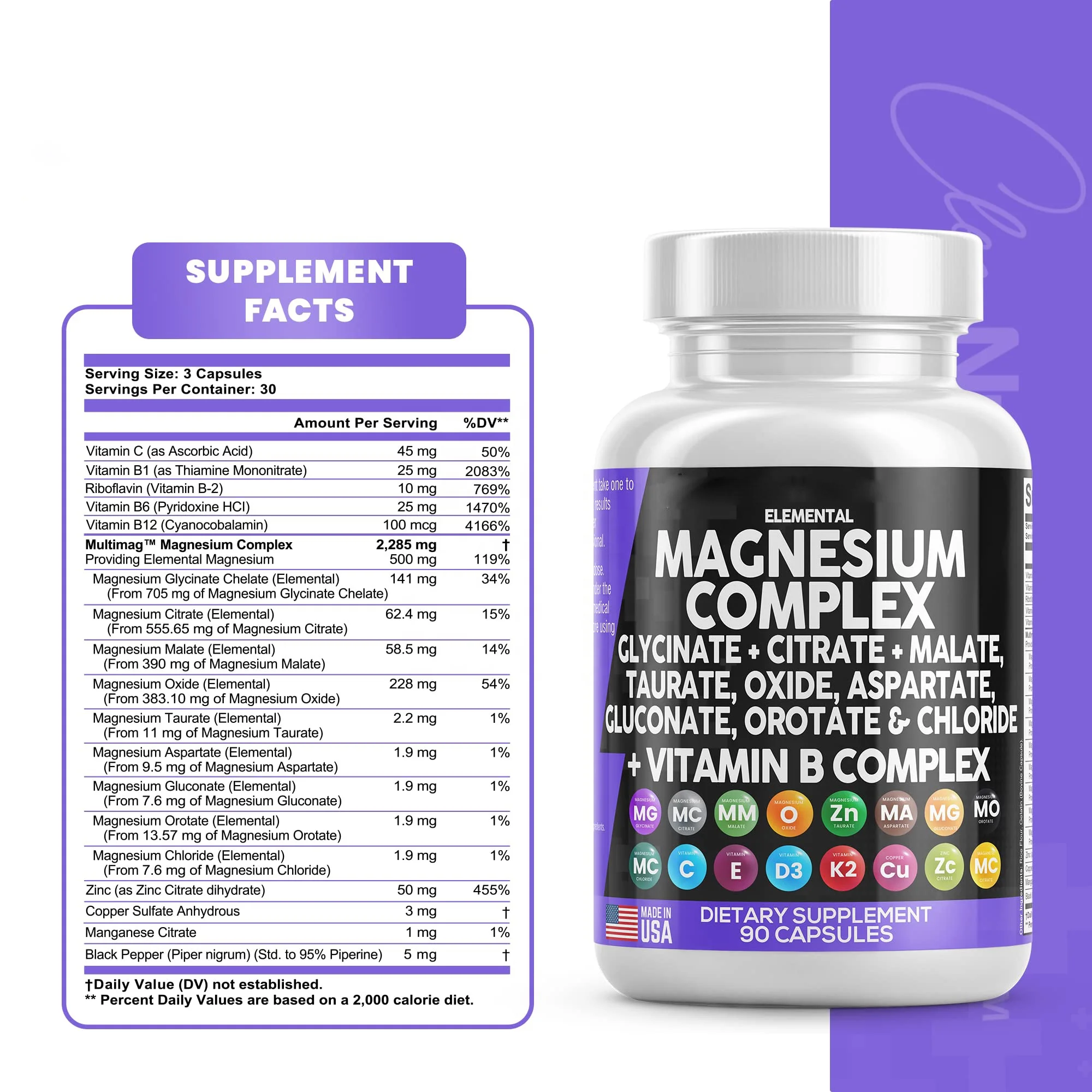 Factory High Absorption magnesium glycinate Magnesium Complex Capsules  For Calm Sleep Mood & Muscle Relaxation