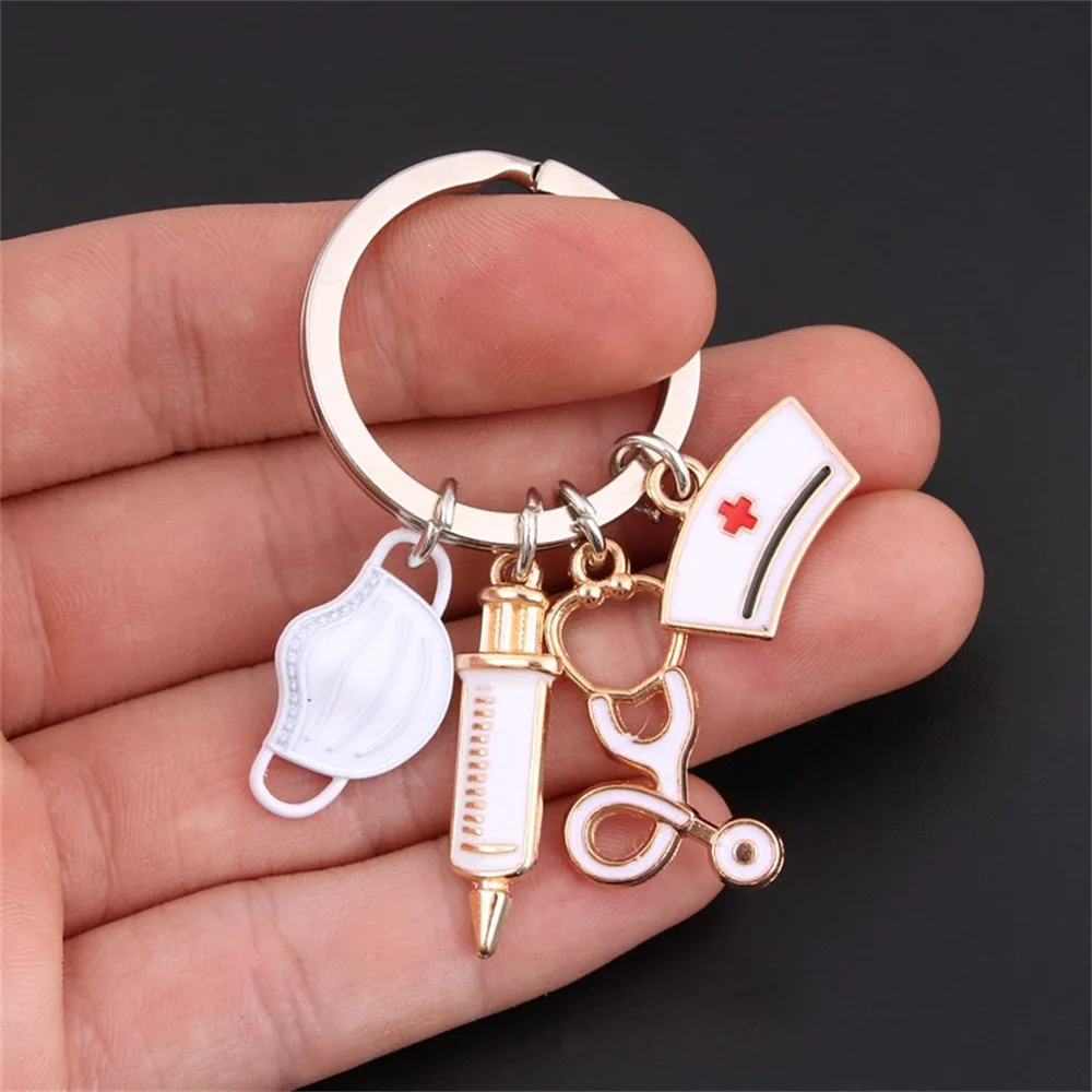 Hot new doctor nurse key chain Medical tools plasma blood bag key chain Personal blood type matching corresponding key chain