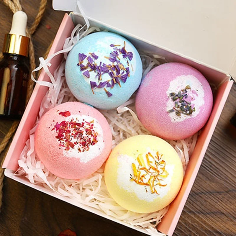 OEM Natural Scented SPA Foaming Salt Ball With Dry Flower Colorful Bath Bombs Essential Oil Bath Ball