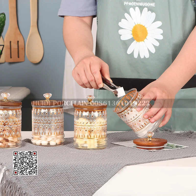 Royal Kitchen Glass Canisters with Bamboo Lids high standard nobility Canister Food Storage Jar for Coffee Sugar Tea Storage