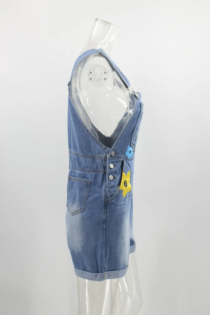 Женские джинсовые комбинезоны моющиеся короткие со средней талией и принтом маргариток в европейском американском стиле лето 2022