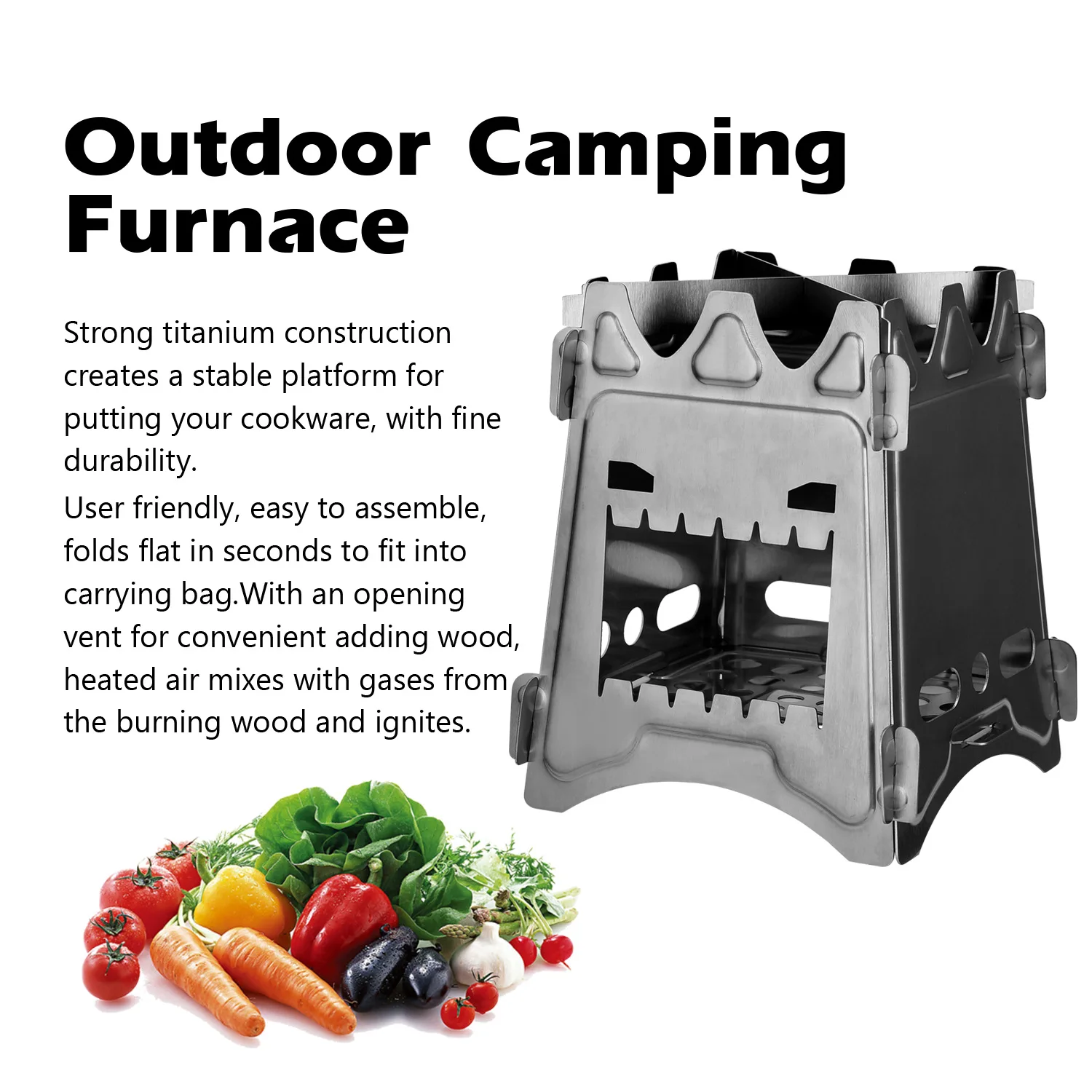 Rover Camel Portable Wood Burning Stove Outside Stainless Steel Backpacking Stove for Picnic BBQ
