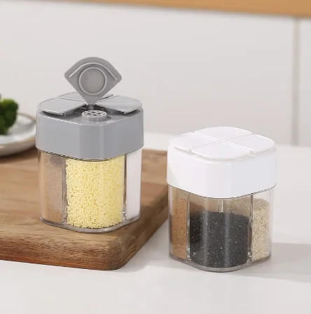 4 Grids Seasoning Box Kitchen Storage Gadgets Organizer Transparent Pepper Spice Shaker Salt Jar Condiment Bottle