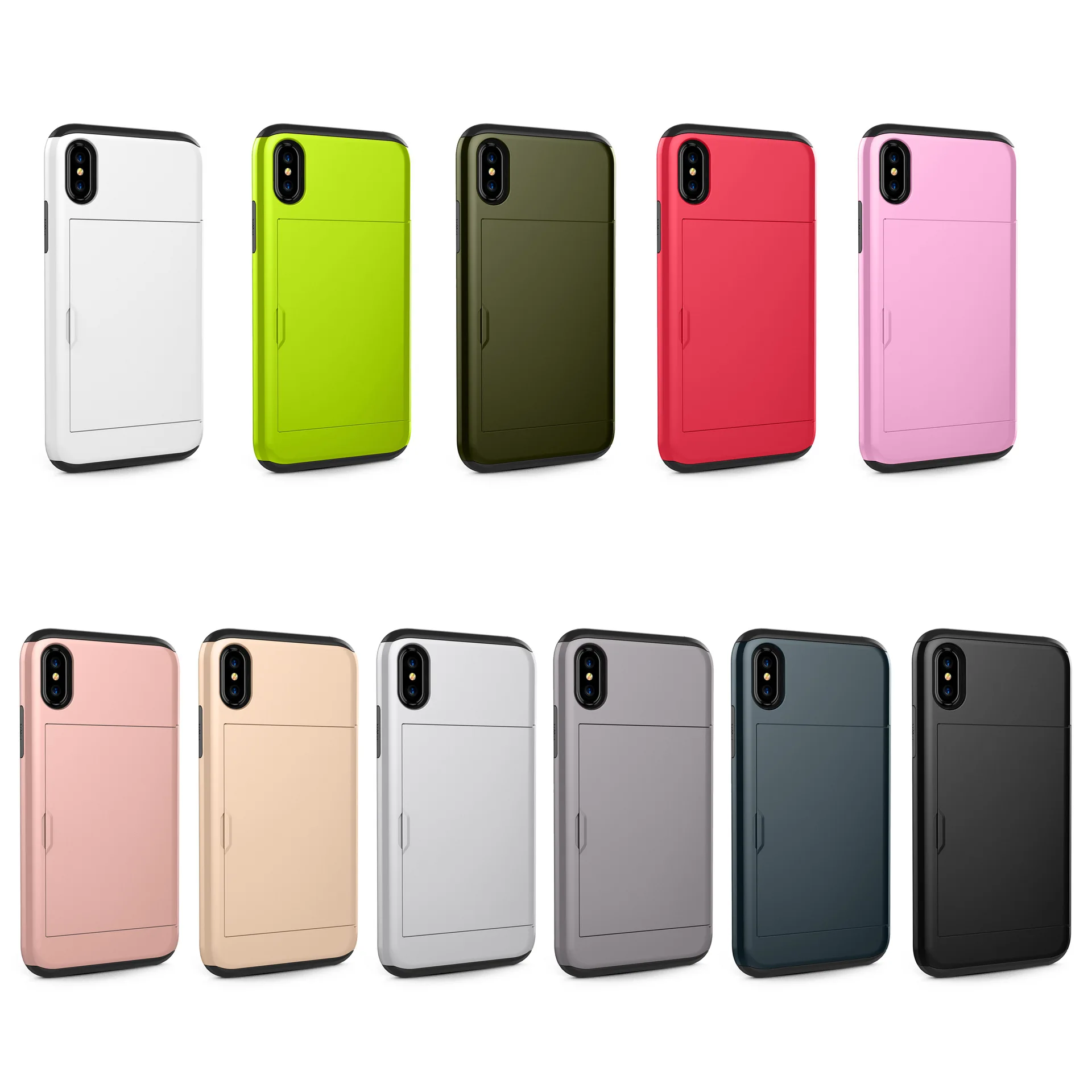 Slide Card Slot Case Hybrid 2 in 1 Dual Layer Shockproof Protector Cases Cover For S8 S9 S10 Plus For iphone 11 case X Xs Max Xr