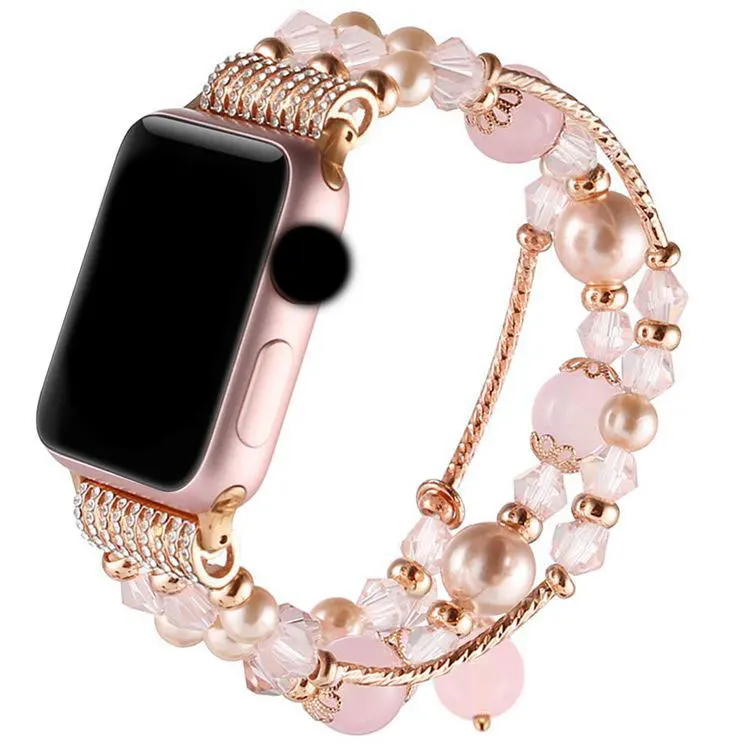 Jewelry Elastic Bracelet Women Bead Decorative Watch Band for Apple Series 7 41 45 Mm I Watch Strap
