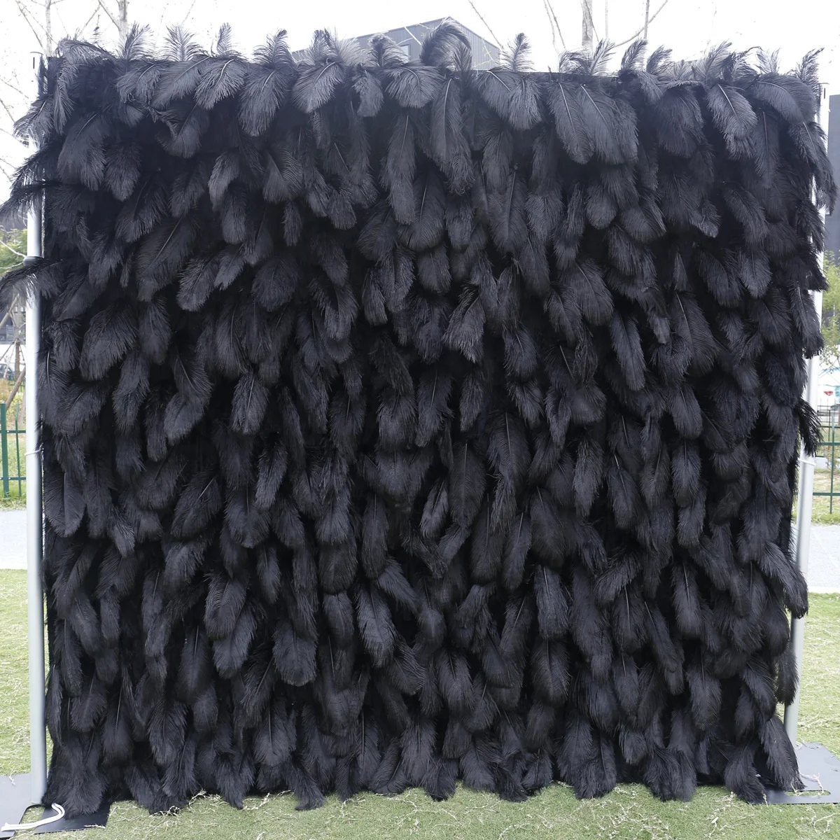 High End Customized Black Feather Wall Roll up Flower Backdrop Panels for Wedding Decor