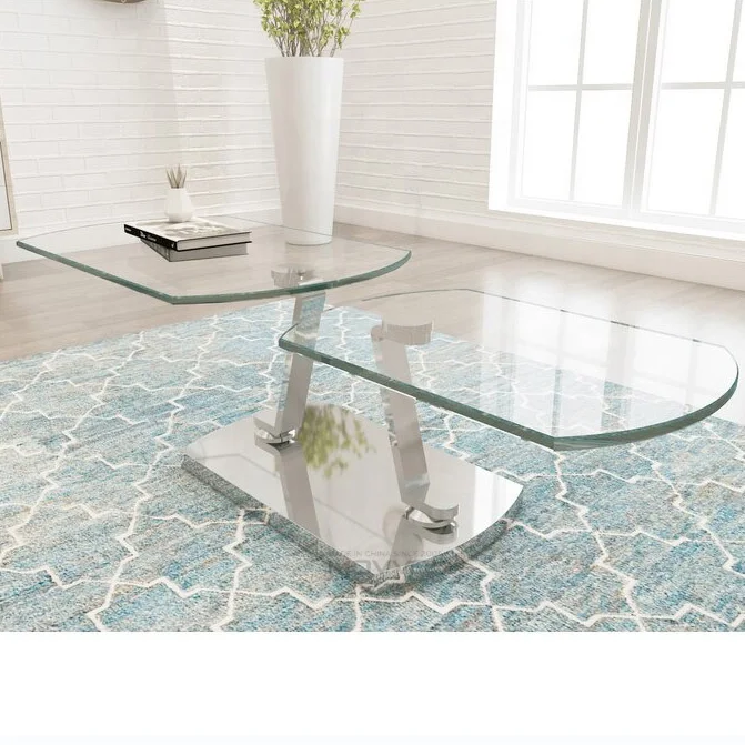 Motional black nickel steel chromed feet ceramic base coffee table with glass rotation top