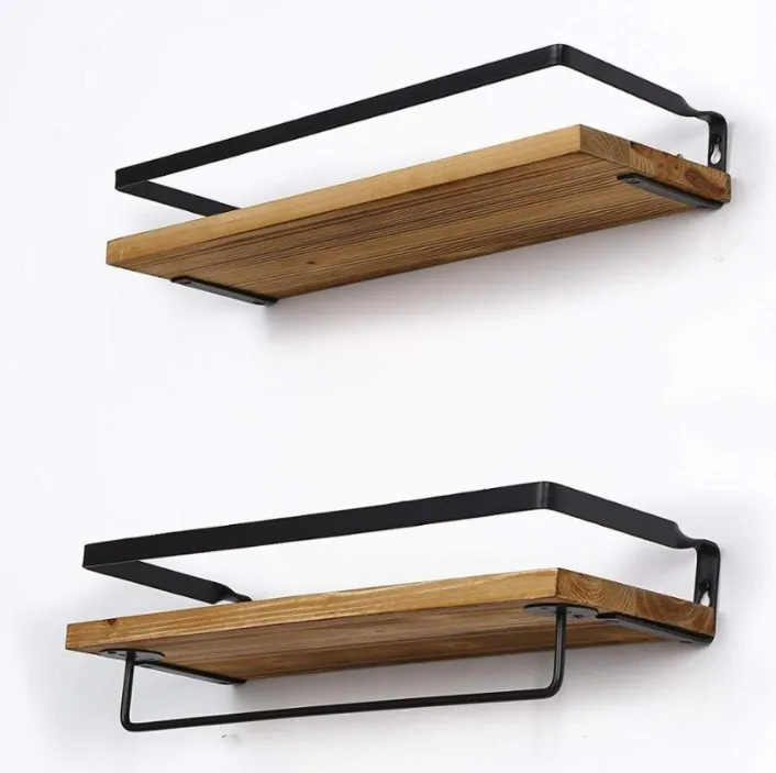 Wall Mounted Wine Shelves Set of 2 Wood Rustic Wine Bottle Glass Floating Racks