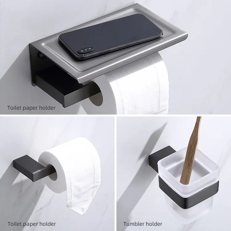 2024 Bathroom Storage Cleaning Products Black 16 Piece Matte Black Accessories Stainless Steel Bathroom Accessory Set 16-piece