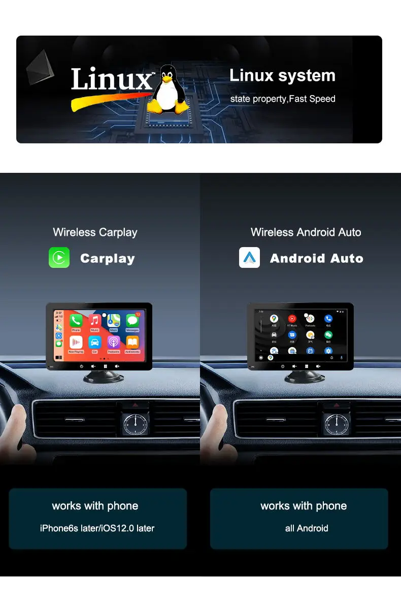7-дюймовый портативный Linux Carplay android Авто телефонная связь IPS экран Автомобильный