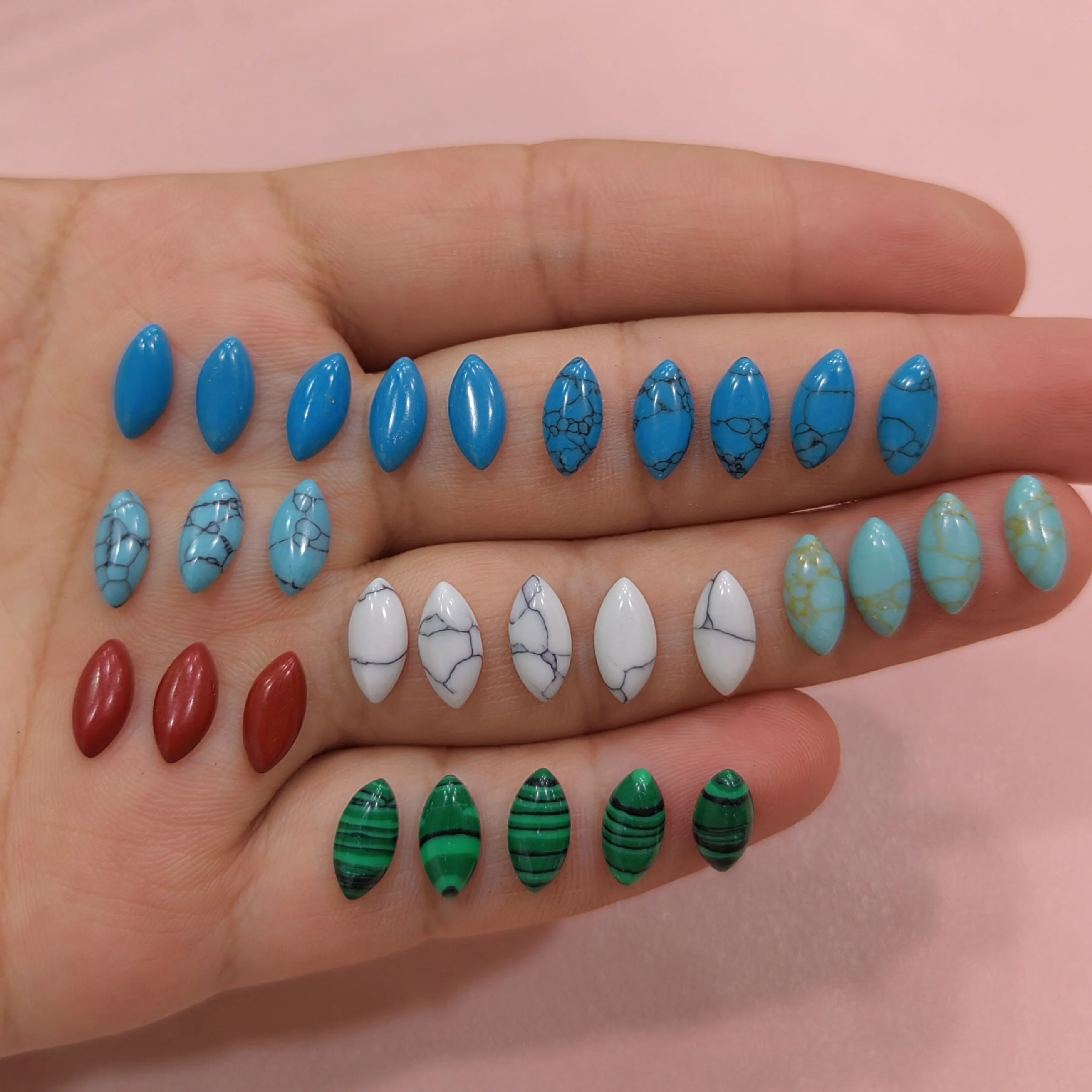 3x6 4x8 5x10mm Green Malachite,White Red Blue Black Pink Turquoise Stone Half Horse-eye shape Cabochons For DIY Jewelry Making
