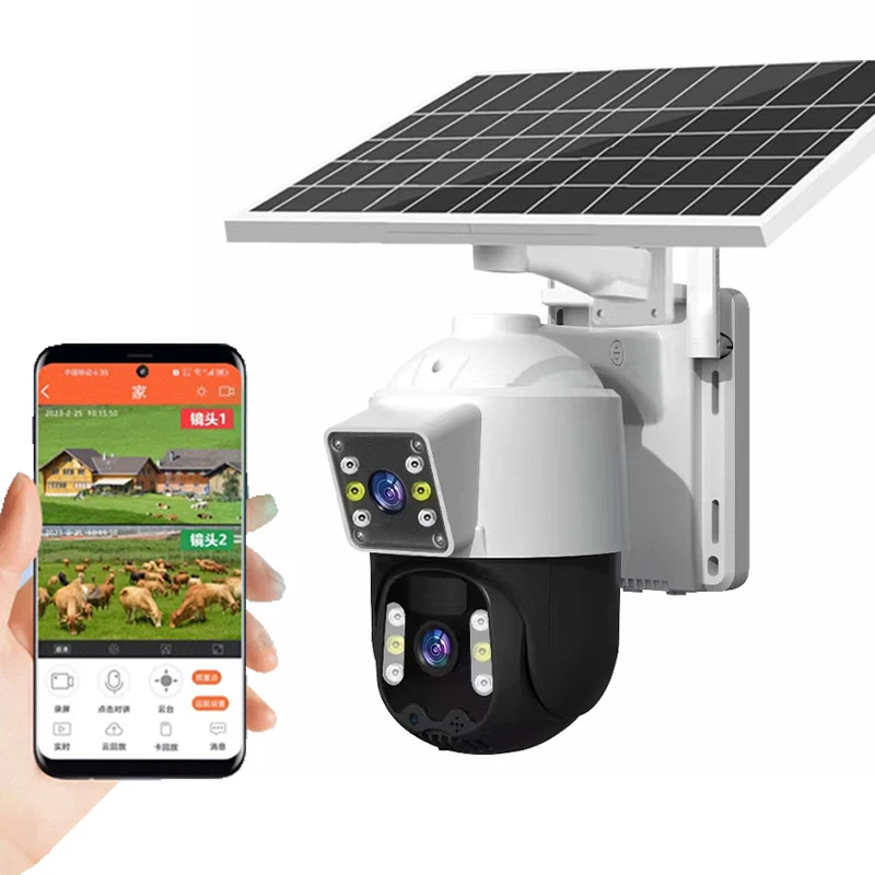 2024 New P1 Outdoor CCTV Night Version Calling WIFI Security Camera Network PTZ Dome 4MP Dual Lens 4G Solar Power Camera V380PRO