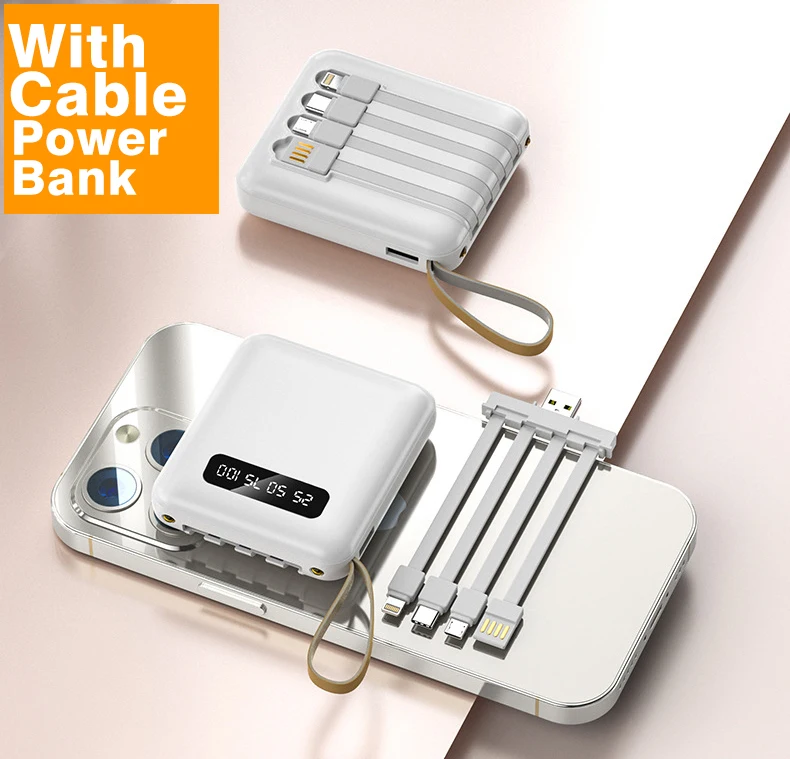 electronics cable power bank 4 interfaces LED Display mini power bank fast charging 10000mah power bank with light ning cable