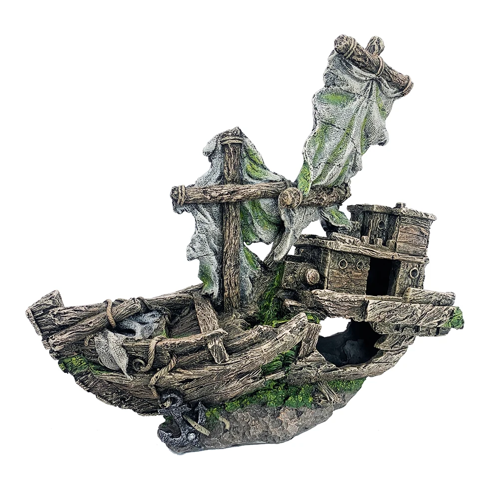 Resin Cave Pirate Ship For Fish Tank Sunken Ship Wholesale Aquarium Decor accessories