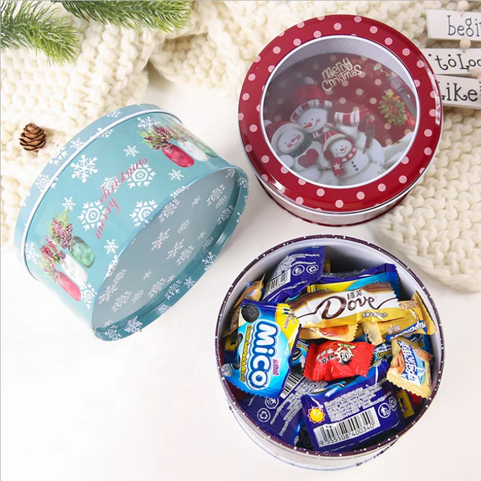 christmas gifts 14cm round metal tin cans candy box in stock