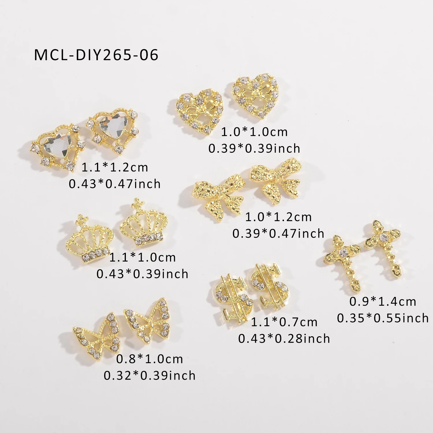 3D Big Luxury Nail Ornaments Gold Rhinestone Inlaid Nail Art Charms Metal Nail Designs for Lady