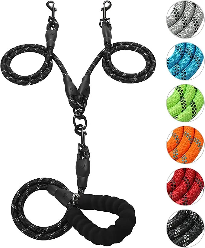 Двойной поводок для собак, светоотражающая Съемная муфта с несколькими веревками, с мягкой ручкой