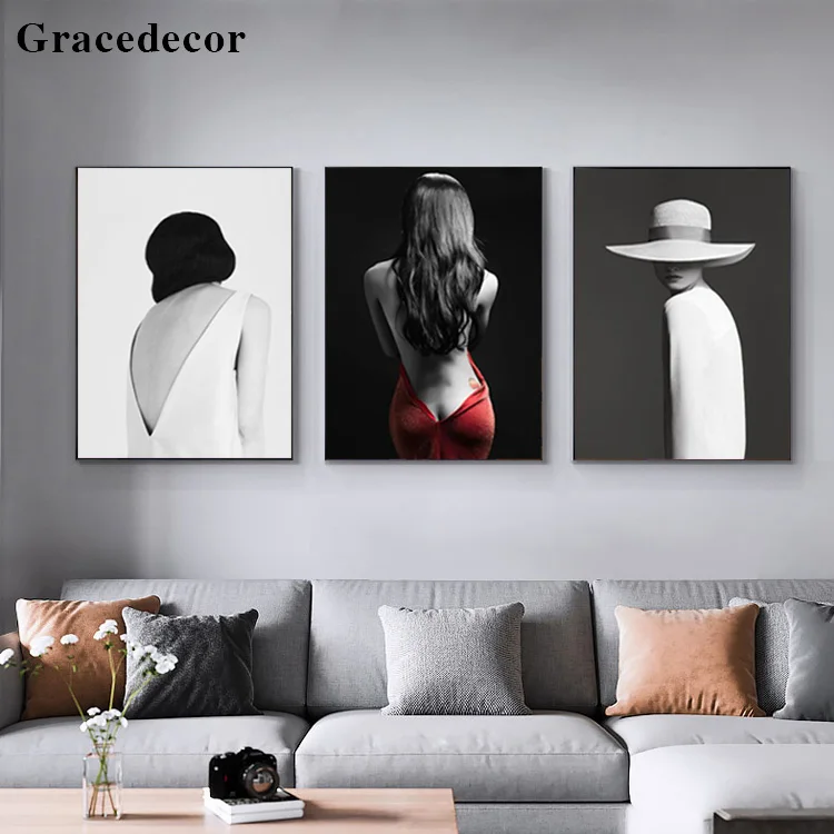 Black White Beautiful Sexy Woman Girl Home Decor Wall Art Painting