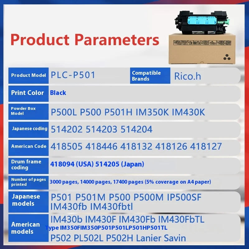 P501 подходит для картриджа с тонером Rico.h MP501SPF/MA501SPTL/MP601/5300DN/5300DNTL/5310DN/GSAMP501/GSAMP601SPFG/GSA5300DNG/MP601
