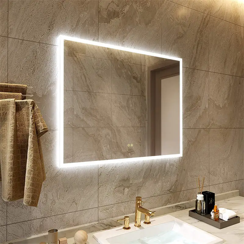Square Led Bathroom Magnifying Brass Wall Mounted Led Mirror With Light, Smart Bathroom Accessories