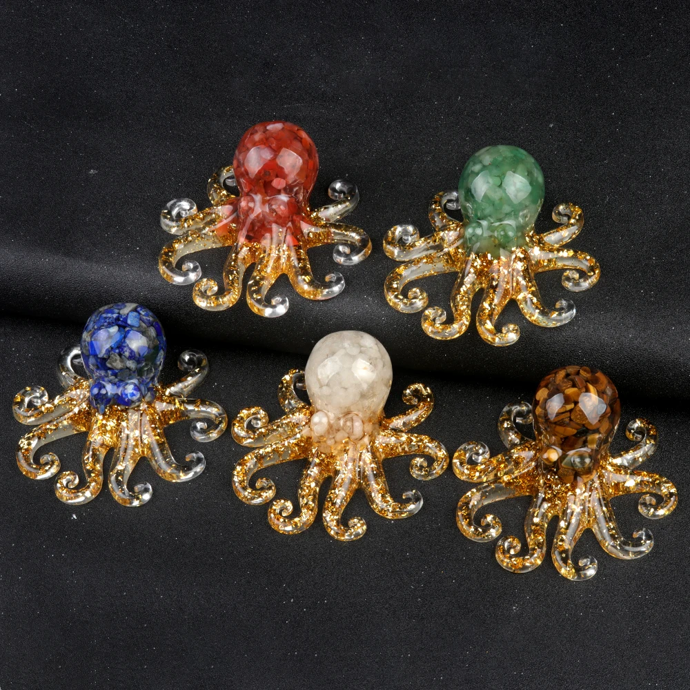 Natural Crystal Gravel Octopus Resin Statue Marine Animals Decorative Ornaments Home Decor Gift for Wedding Engagement