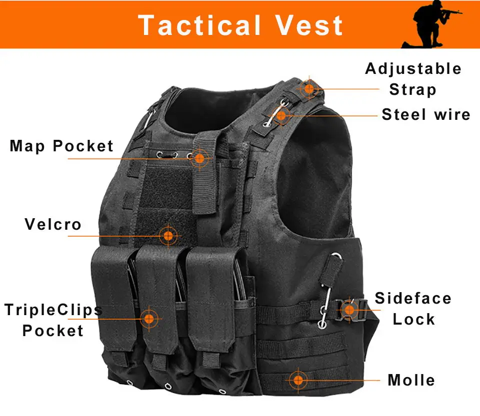 Black Gear tactical vests Molle Combat air soft vest military tactical vests for Paintball