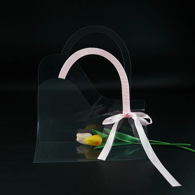 Custom Portable Transparent Fresh Flower PET Box Bouquet Handbag Flowers Wrapping Festivals Party Gift Rose Flower Package Bag