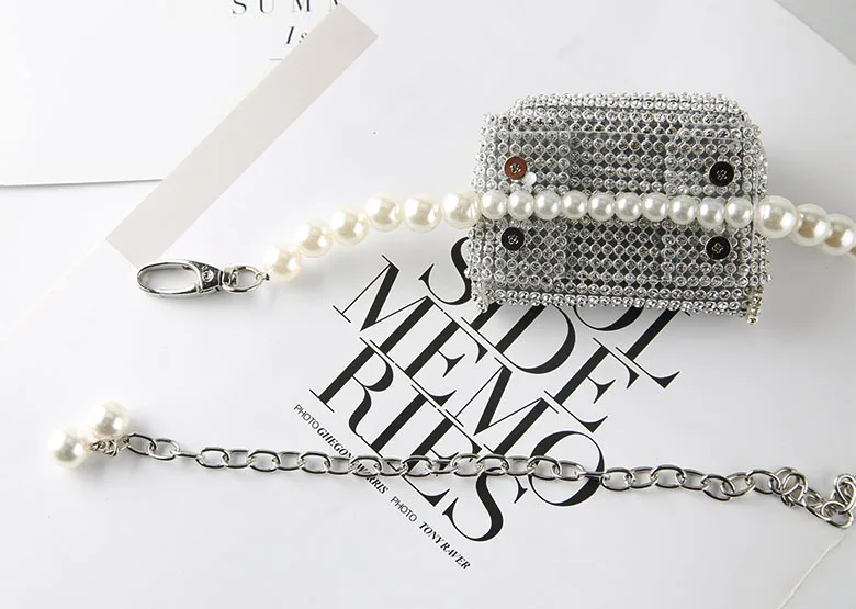 Wholesale decorative ladies women rhinestone waist bag pearl chain belt