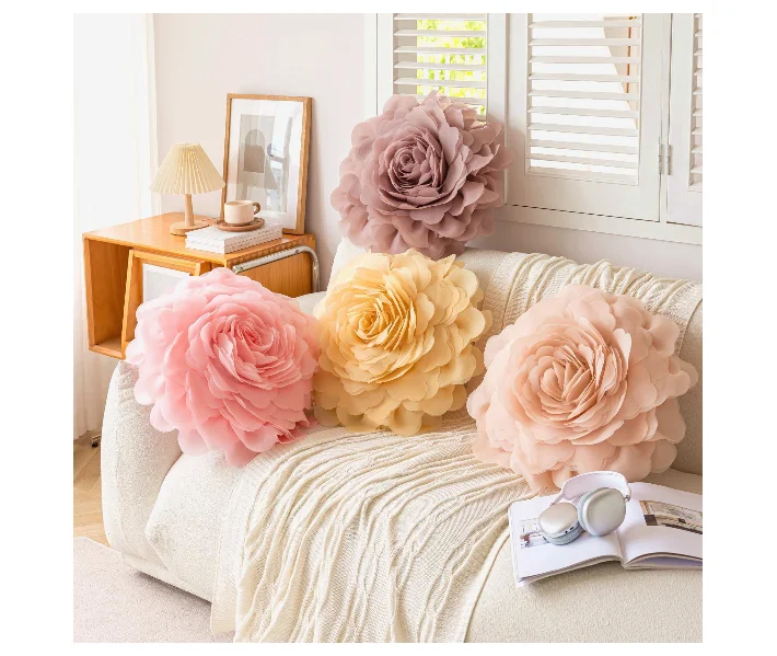 Pink Flower colorful Princess 3D printed embroid Sunflower Throw Pillow Cover
