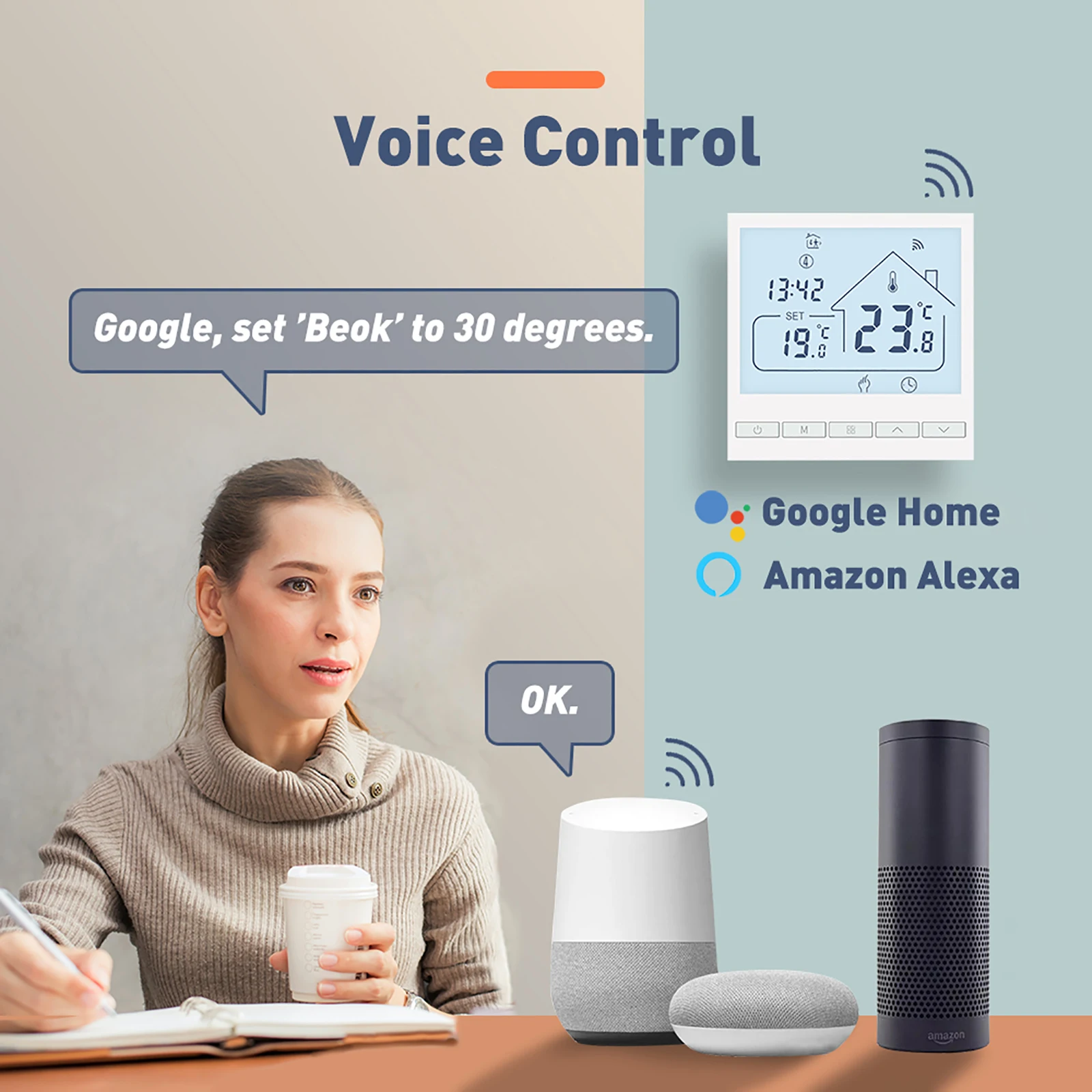 Beok tol47 room thermostat big lcd screen wifi thermostat for heating system