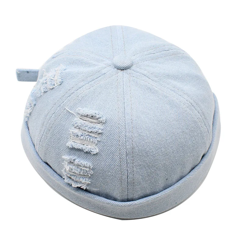 HZM-23390 Denim vintage broken Men Docker Cap Brimless Hat Retro Adjustable Literary Landlord Sailor Cap Hip Hop Hat