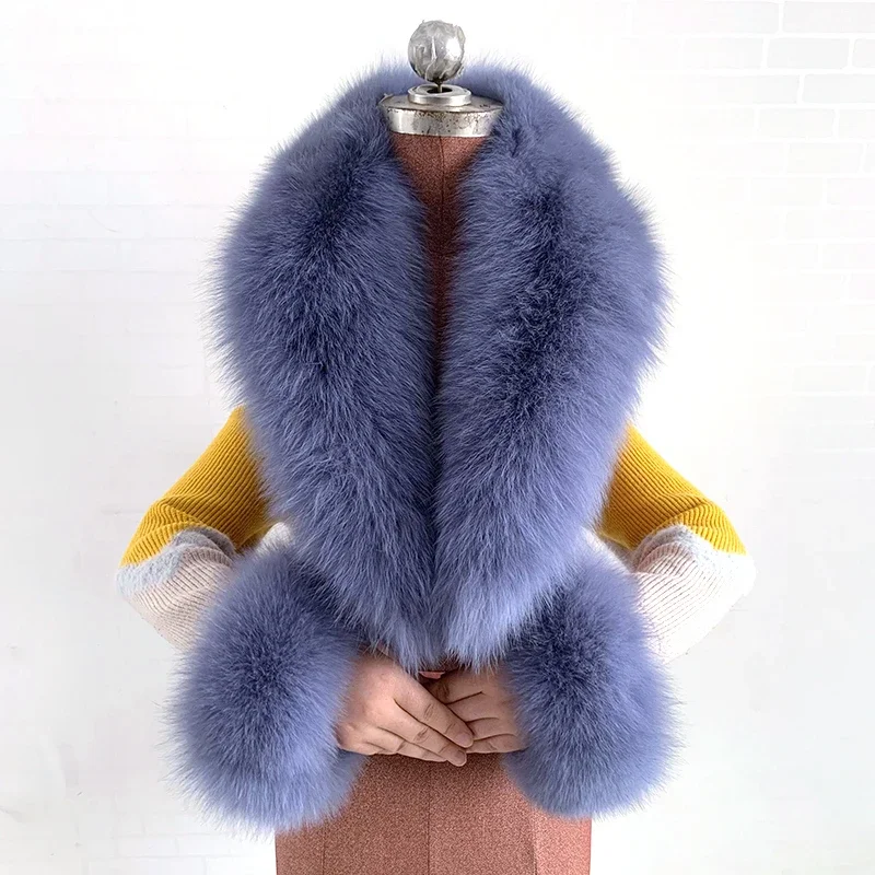 Winter Natural Real Fox Fur Collar Luxury Fur Scarf Shawls Women Men Coat Jacket Fur Cuff Set